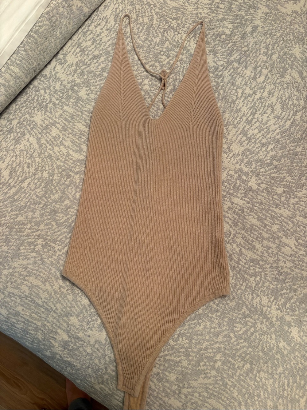 Free People Ribbed Tan Knit Bodysuit